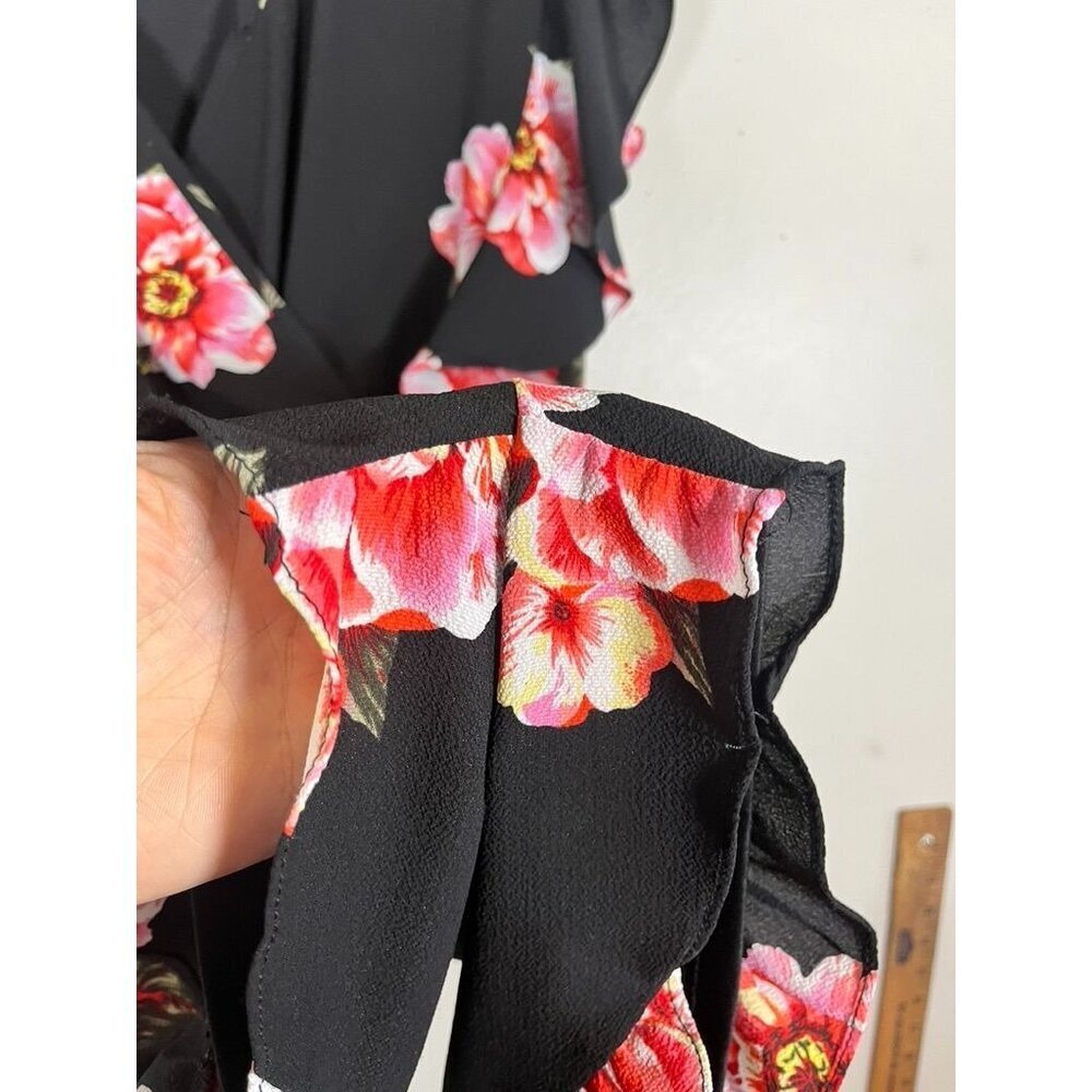 Retro Floral Romper Black L Boho Western Feminine Country Chic Ruffle Colorful - Picture 5 of 10